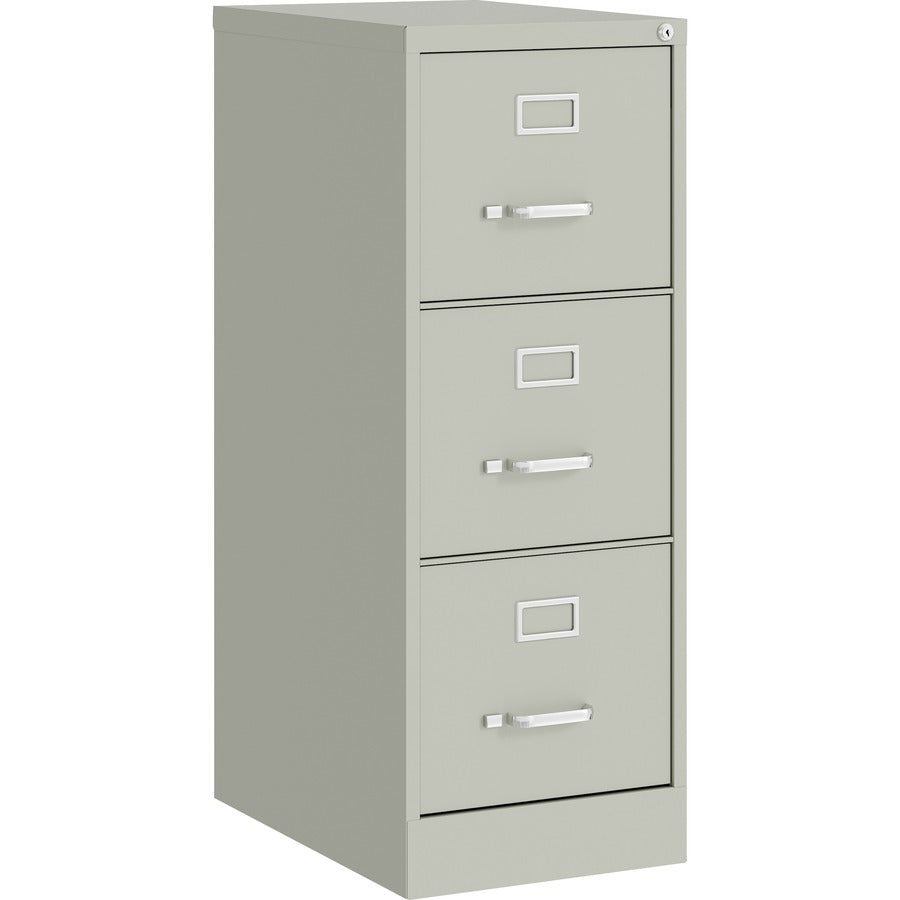 Lorell Fortress Series 22" Commercial-Grade Vertical File Cabinet - 15" Width x 22" Depth x 40.2" Height - 3 x Drawer(s) for File - Letter - Vertical - Ball-bearing Suspension, Removable Lock, Pull Handle, Wire Management - Light Gray - Steel - Recycled