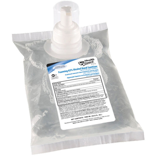 Health Guard Hand Sanitizer Foam - Alcohol Scent - 1.06 quart - Kill Germs - Multipurpose, Hand - Moisturizing - Clear - Fast Acting, Dye-free, Fragrance-free, No Rinse - 6 / Carton