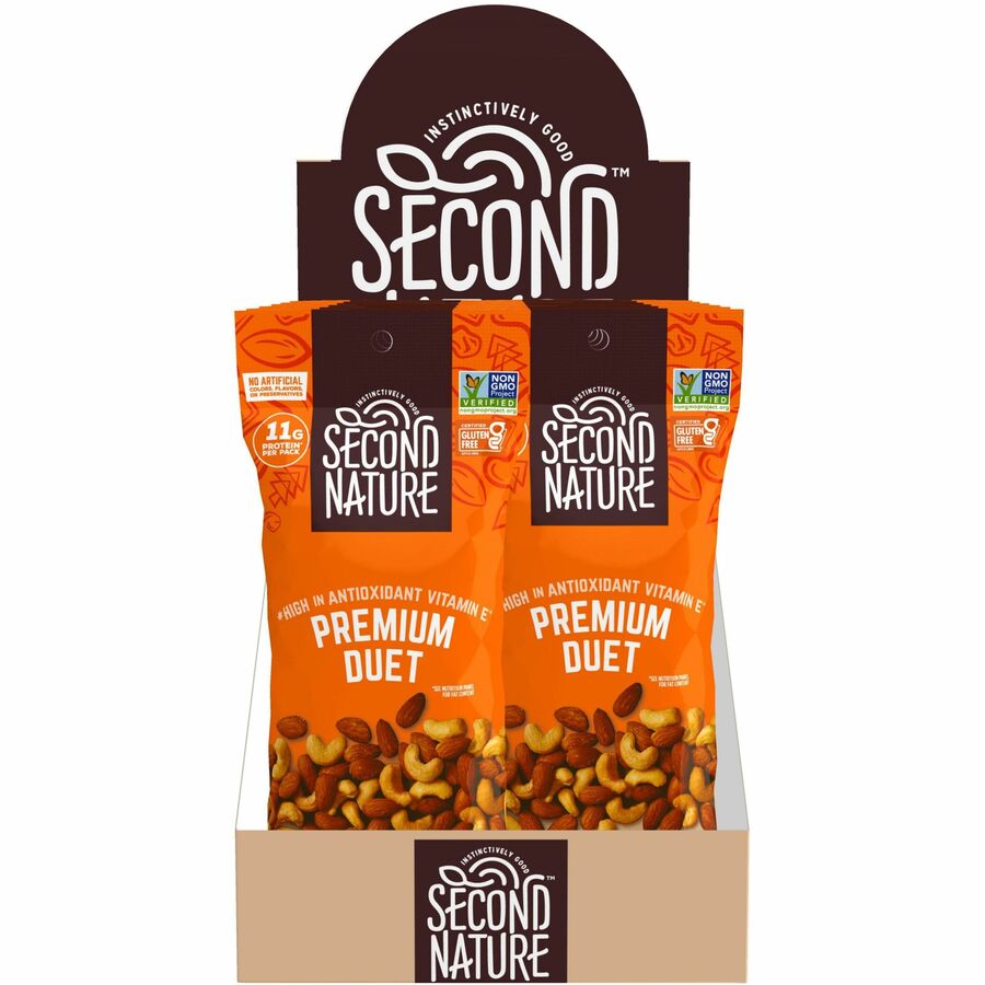 Second Nature Premium Duet Trail Mix - Low Sodium, Gluten-free, No Artificial Flavor, No Artificial Color, Preservative-free - Cashew, Almond - 2 oz - 1 Box