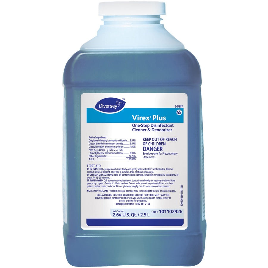 Diversey Virex Plus Disinfectant Cleaner - Concentrate - 84.5 fl oz (2.6 quart) - Surfactant Scent - Bactericide, Virucidal, Fungicide, Deodorize - Blue - 2 / Carton