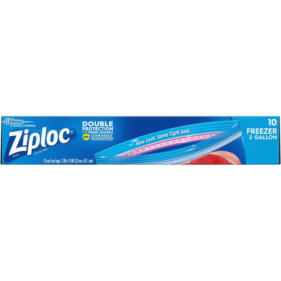 Ziploc&reg, 2-Gallon Freezer Bags - Extra Large Size - 2 gal Capacity - 13" - Zipper Closure - Clear - Food, Money, Meat, Poultry, Fish, Soup - 10 / Box