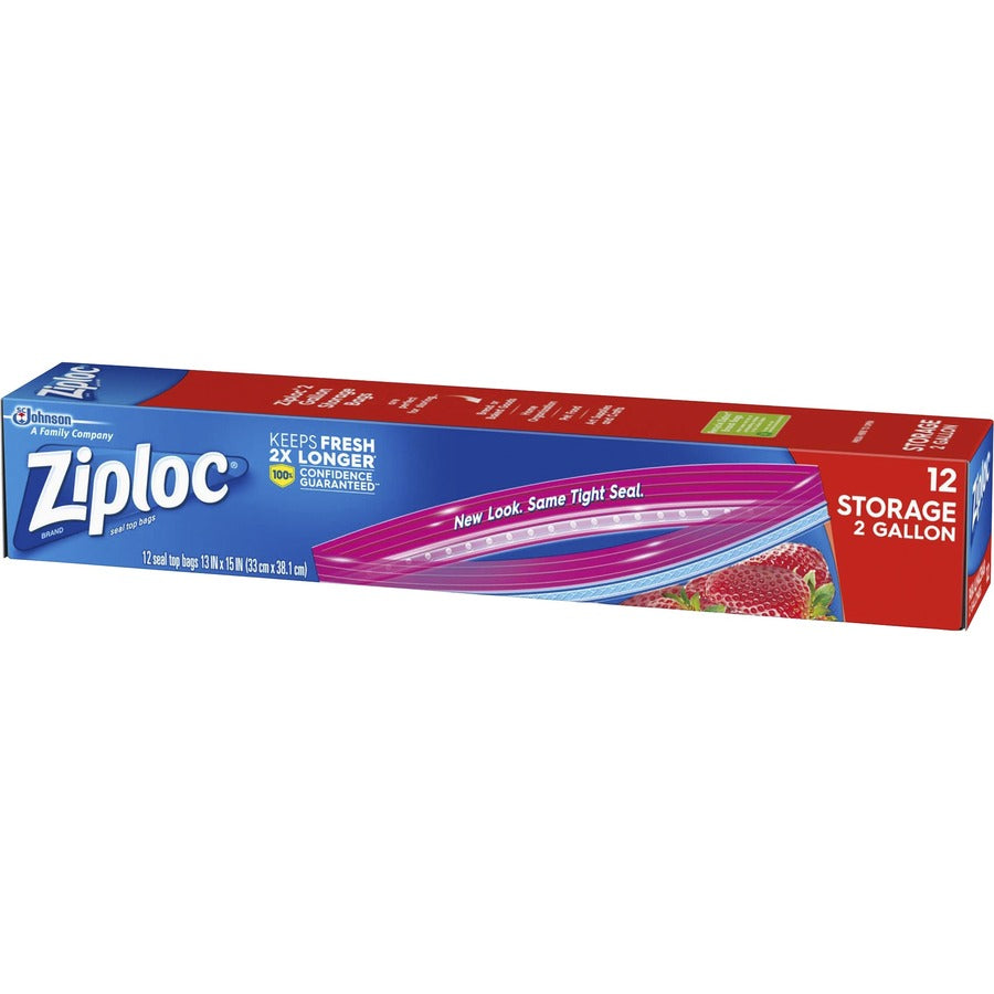 Ziploc&reg, 2-gallon Storage Bags - Extra Large Size - 2 gal Capacity - 13" - Zipper Closure - Clear - Plastic - Food, Money, Vegetables, Fruit, Yarn, Cosmetics, Business Card, Map, Meat, Seafood, Poultry - 1 Box