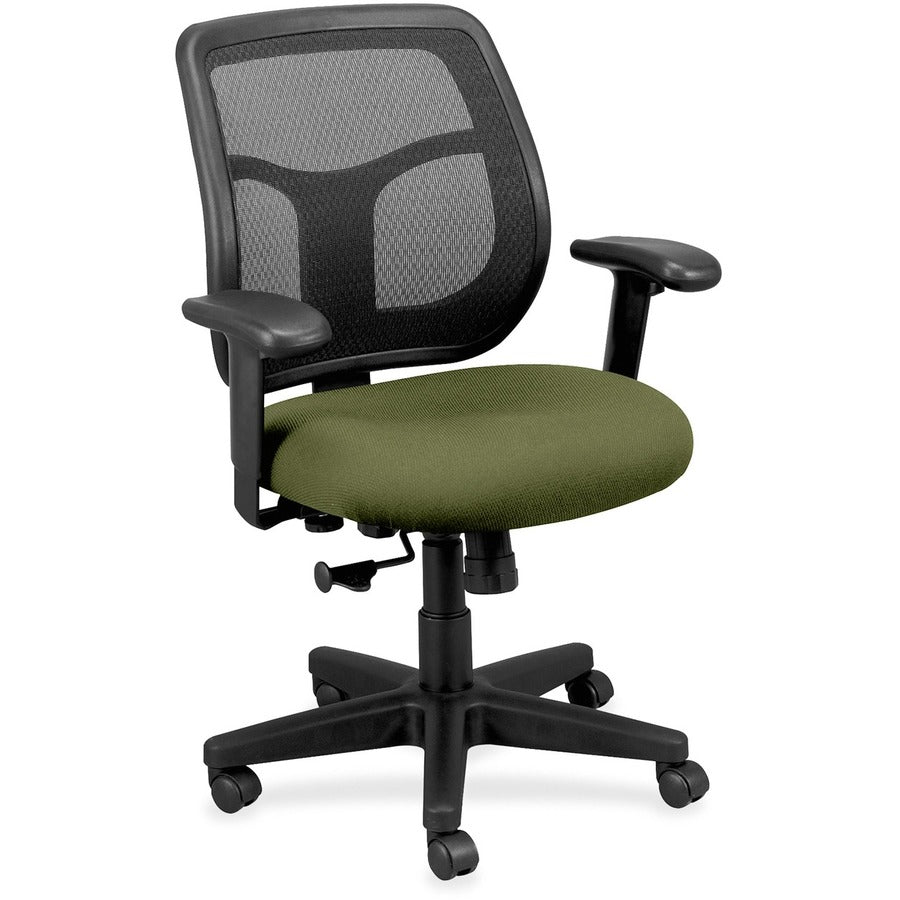 Eurotech Apollo Synchro Mid-Back Chair - Avocado Seat Color - Fabric Seat Material - Black Back Color - Fabric Back Material - Mid Back - 5-star Base - Dillon Sage - Armrest - 1 Each