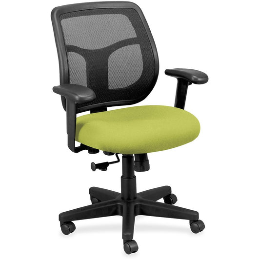 Eurotech Apollo Synchro Mid-Back Chair - Apple Green Seat Color - Fabric Seat Material - Black Back Color - Mesh Back Material - Black Frame Color - Mid Back - 5-star Base - Dillon Apple Green - Armrest - 1 Each