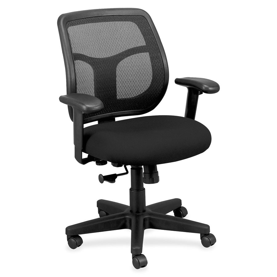 Eurotech Apollo Synchro Mid-Back Chair - Black Seat Color - Fabric Seat Material - Black Back Color - Mesh Back Material - Black Frame Color - Mid Back - 5-star Base - Dillon Black - Armrest - 1 Each