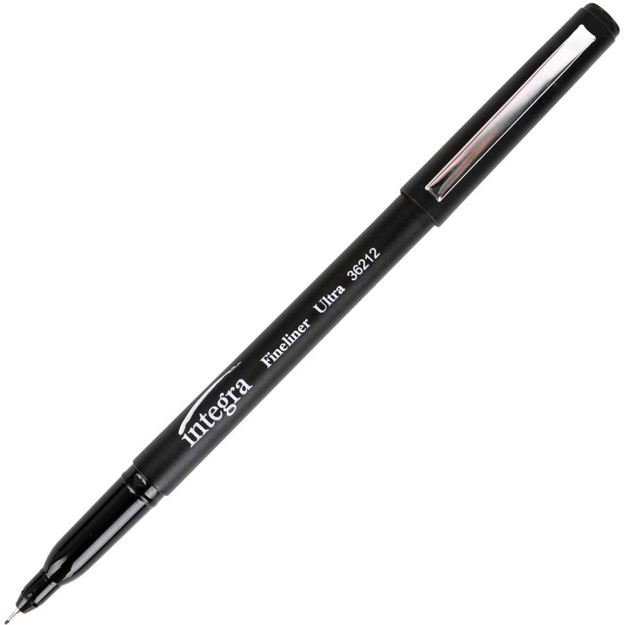 Integra Fineliner Ultra Fine Permanent Markers - Black Ink - 12 / Pack