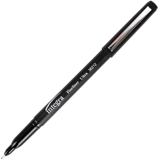 Integra Fineliner Ultra Fine Permanent Markers - Black Ink - 12 / Pack