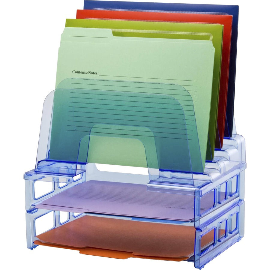 Officemate Blue Glacier Incline Sorter with Paper Trays - 5 Compartment(s) - 14.25" Height x 13.38" Width x 9" Depth - Compact - Transparent Blue - 1 Each