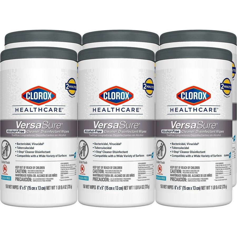 Clorox Healthcare VersaSure Disinfectant Wipes - For Commercial, Medical Equipment, Hard Surface, Nonporous Surface - Ready-To-Use - 5" Length x 6" Width - Recommended For: Bacteria Remover, Virus Remover, Soil Remover, Blood Remover - Strong, Durable...