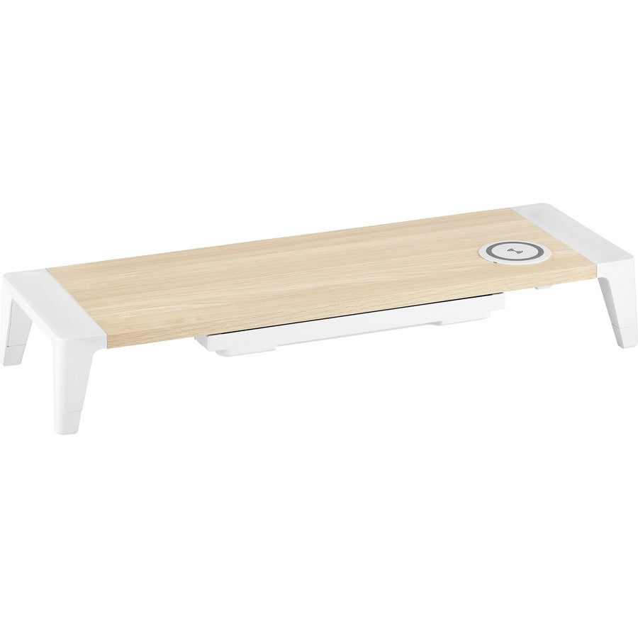 Bostitch Wireless Charging Wooden Monitor Stand - 33 lb Load Capacity - 4" Height x 24" Width x 8" Depth - Wood, Wood Grain - Light Wood, White - For Notebook, Monitor, Office Supplies, Smartphone, Tablet - Wireless Charging, Drawer, Storage Space, Rub...