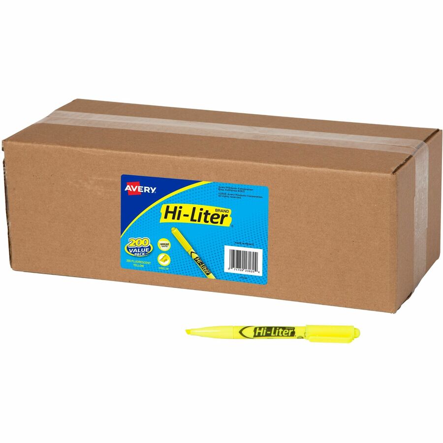 Avery&reg, Pen Style Highlighters - Fluorescent Yellow Ink - Journaling, Planner, Classroom, School, Home, Office, Sketching - 200 / Carton