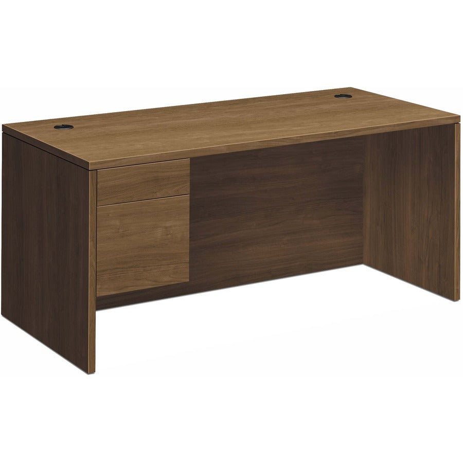 HON H10584L Pedestal Desk - 29.5" Height x 66" Width x 30" Depth - Total Drawer(s): 2Left Side - Flat Edge - Finish: Pinnacle, Laminate - Leveling Glide, Glide, Removable Lock, Long Lasting, Drawer Glide, Modesty Panel, Grommet, Cord Management - For W...