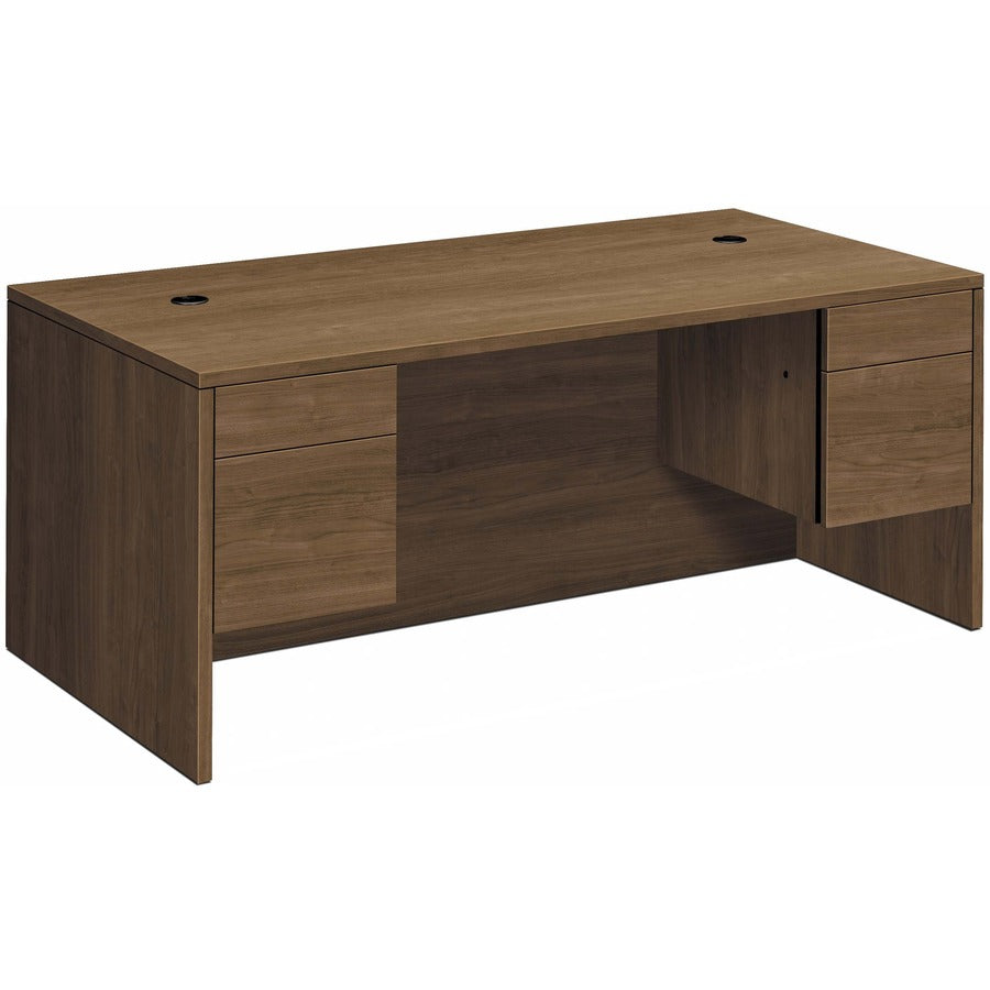 HON H10593 Pedestal Desk - 29.5" Height x 72" Width x 36" Depth - Total Drawer(s): 4 - Double Pedestal - Finish: Pinnacle, Laminate - Modesty Panel, Long Lasting, Drawer Glide, Ball Bearing Glide, Kneespace, Lockable Drawer, Key Lock, Grommet, Cord Man...