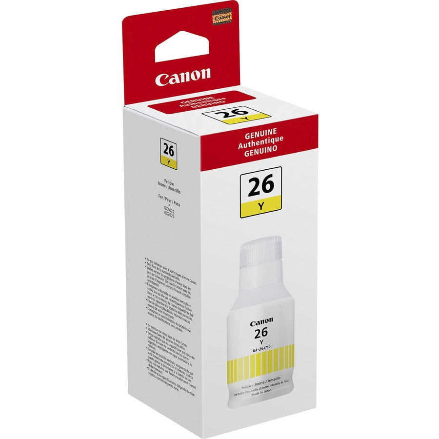 Canon GI-26 Pigment Color Ink Bottle - Inkjet - Yellow - 14000 Pages - 132 mL - High Yield - 1 Each