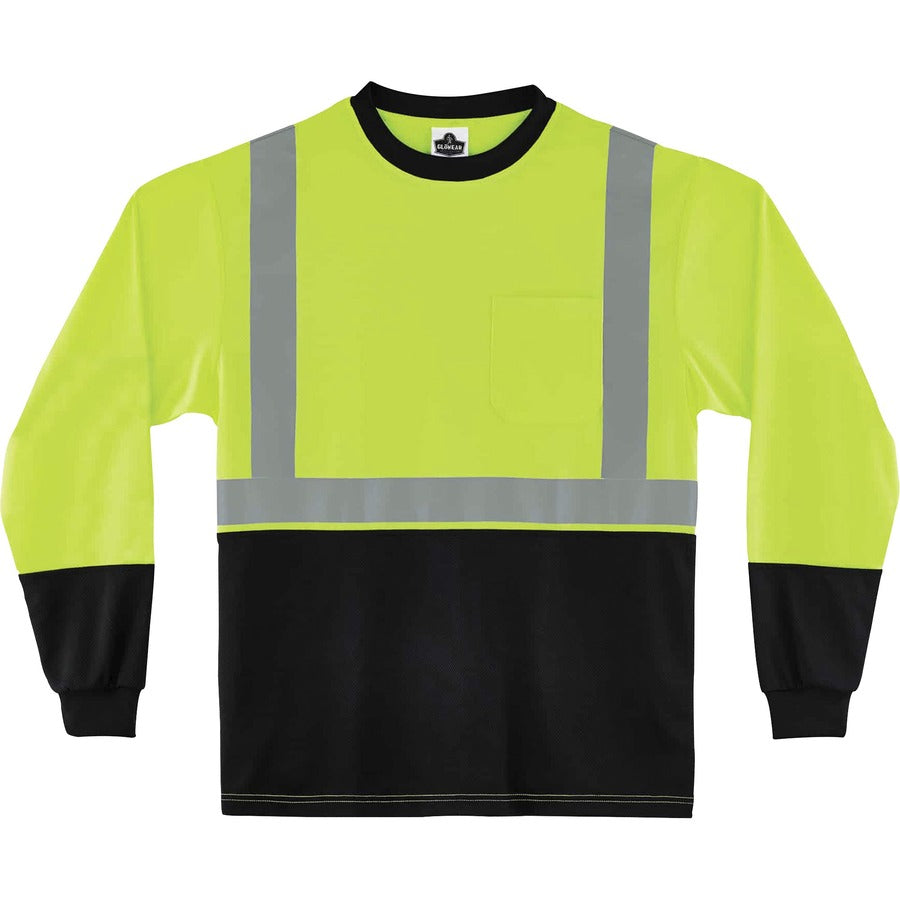 Ergodyne 8281BK Type R Class 2 Front Long Sleeve T-Shirt - 4XL Size - Polyester - Lime, Black