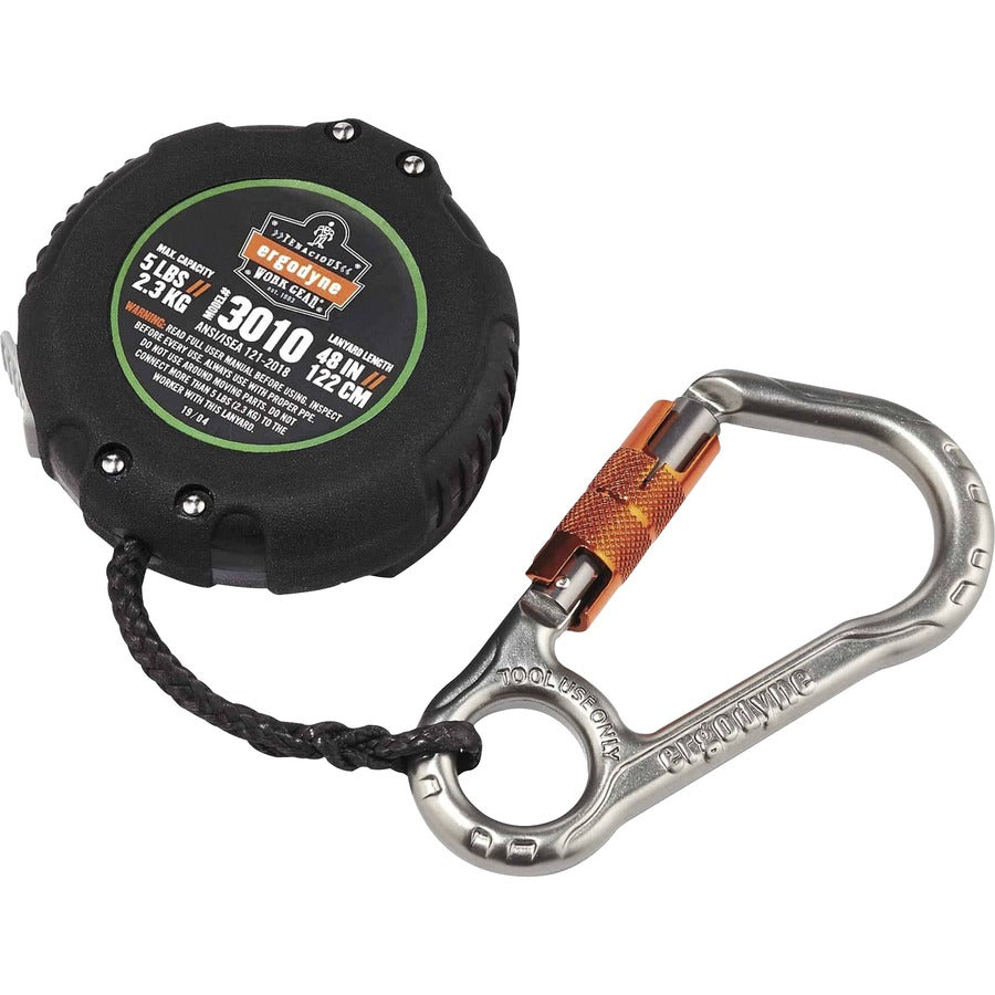 Ergodyne 3010 Retractable Tool Lanyard with Belt Loop Clip - Adjustable - 5 lb Load Capacity - Standard - Carabiner Attachment - 1" Height x 9.3" Width x 48" Length - Black - Aluminum, ABS Plastic - 1 Each