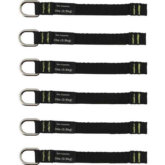 Ergodyne 3700 Web Tool Tether Attachment - D-Ring Tool Tails - 2lbs (6-Pack) - 9.5" Height x 0.3" Width - Black - 6 / Pack