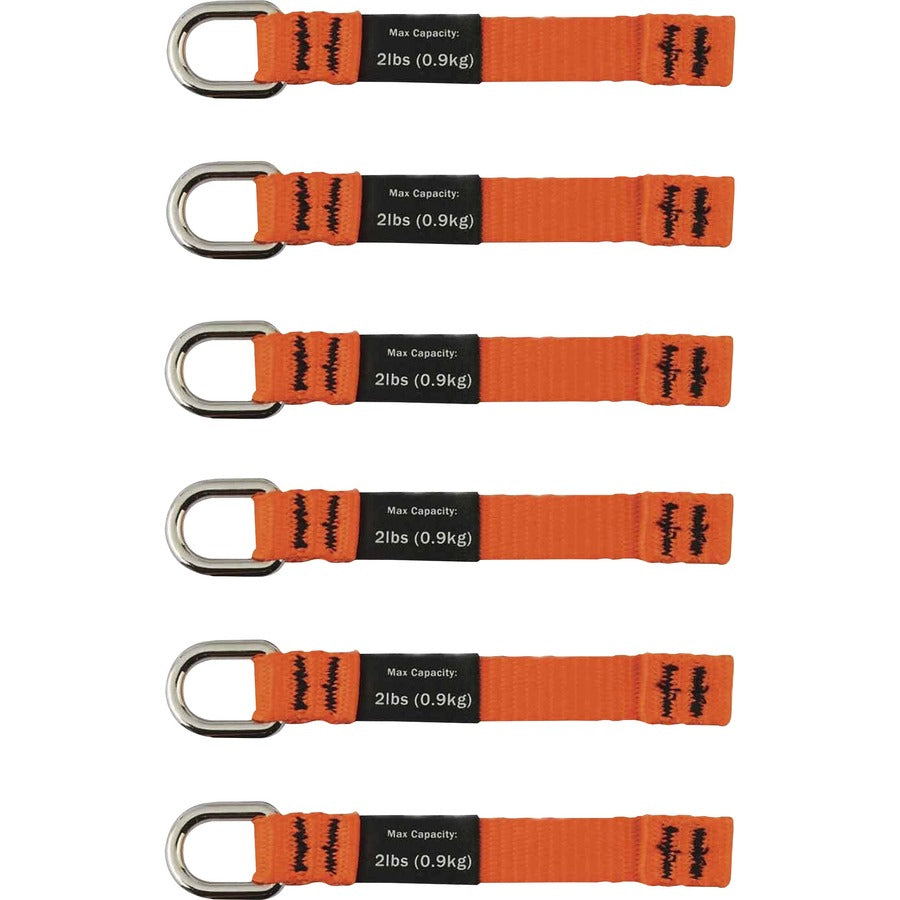 Ergodyne 3700 Web Tool Tether Attachment - D-Ring Tool Tails - 2lbs (6-Pack) - 9.5" Height x 0.3" Width - Orange - 6 / Pack
