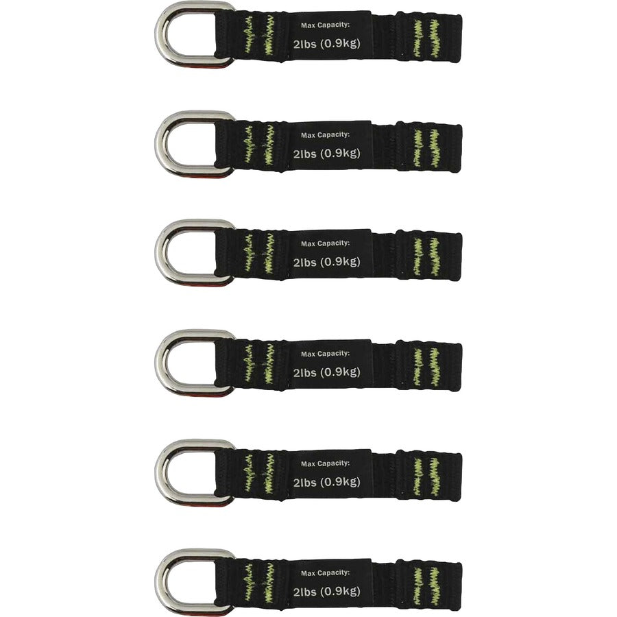 Ergodyne 3700 Web Tool Tether Attachment - D-Ring Tool Tails - 2lbs (6-Pack) - 9.5" Height x 0.3" Width - Black - Nylon Webbing - 6 / Pack