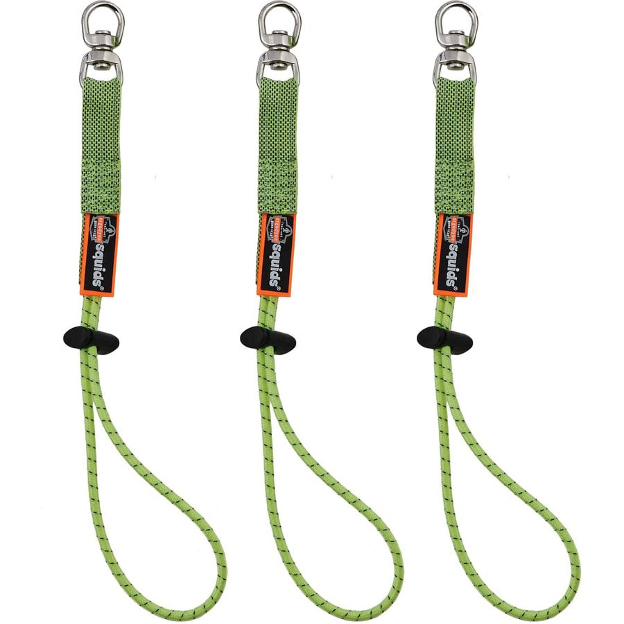 Ergodyne 3713 Standard Elastic Loop Tool Tails Swivel - 10 lb Load Capacity - Standard - Carabiner Attachment - 9.5" Height x 0.3" Width x 4" Length - Lime - Elastic - 3/Each - 18 / Carton