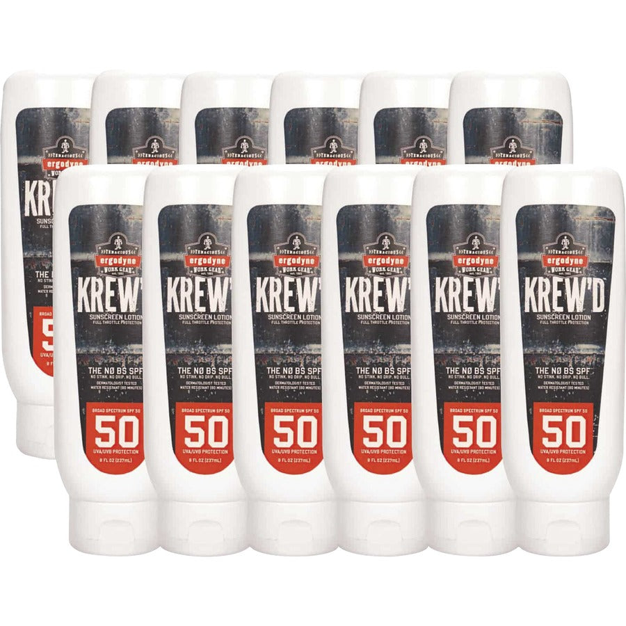 Ergodyne 6351 SPF 50 Sunscreen Lotion - Lotion - 8 fl oz - Non-fragrance - SPF 50 - Skin - UVA Protection, UVB Protection, Water Resistant, Lightweight, Non-greasy, Absorbs Quickly, Paraben-free, Phthalates-free, Hypoallergenic, Fragrance-free, Sweat R...