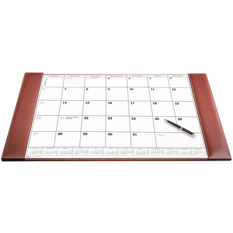 Dacasso Rustic Leather Calendar Desk Pad - Rectangular - 12 Sheets - Top Grain Leather, Velveteen - Rustic Brown