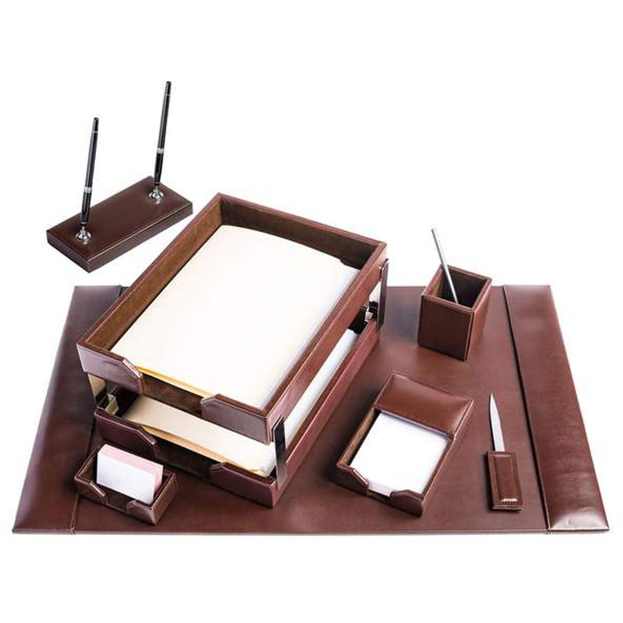 Dacasso Bonded Leather Desk Set - Leather, Velveteen - Dark Brown - 1 Each