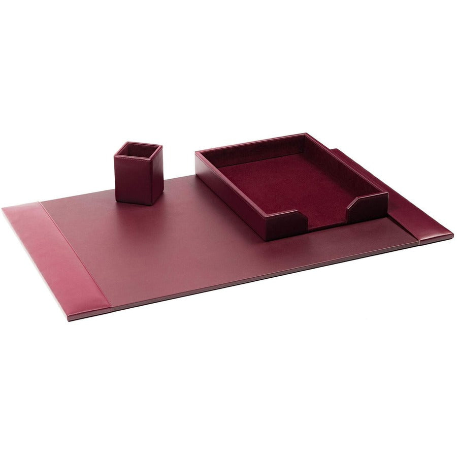 Dacasso Bonded Leather Desk Set - Leather, Velveteen - Burgundy - 1 Each
