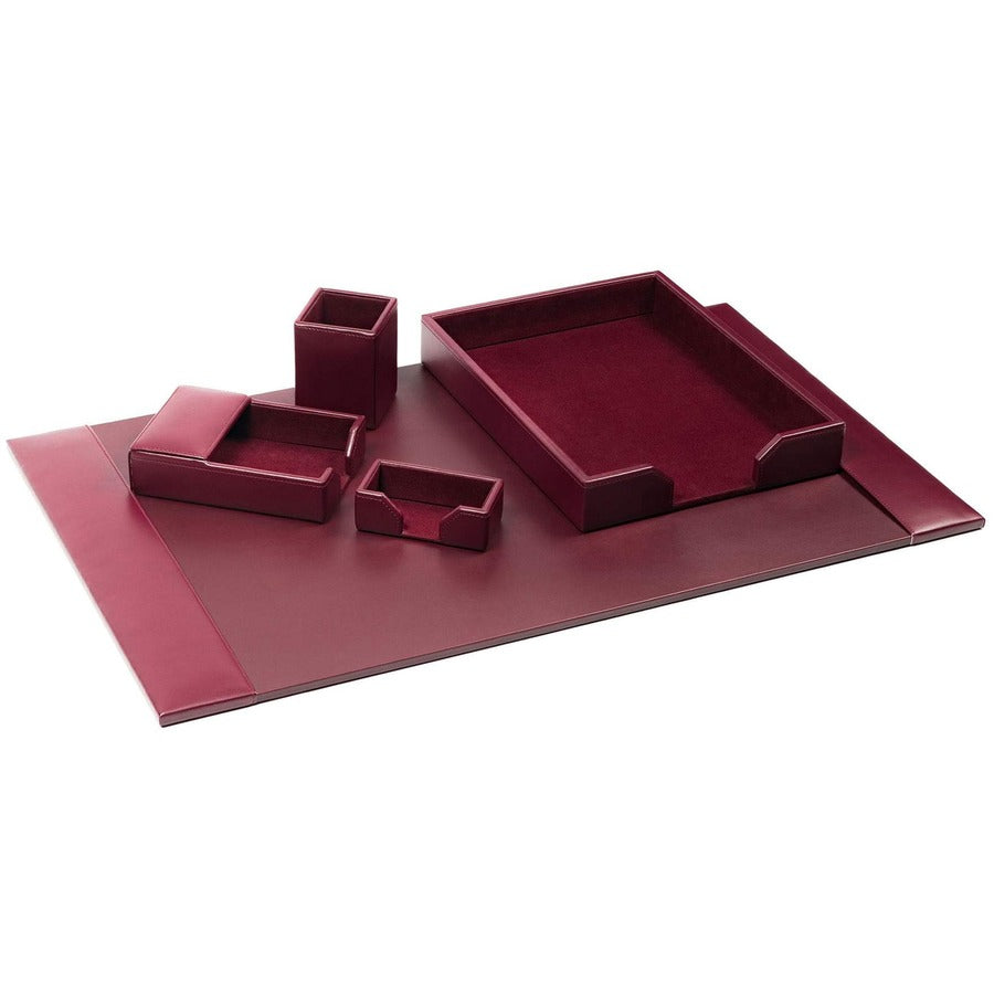 Dacasso Bonded Leather Desk Set - Leather, Velveteen - Burgundy - 1 Each
