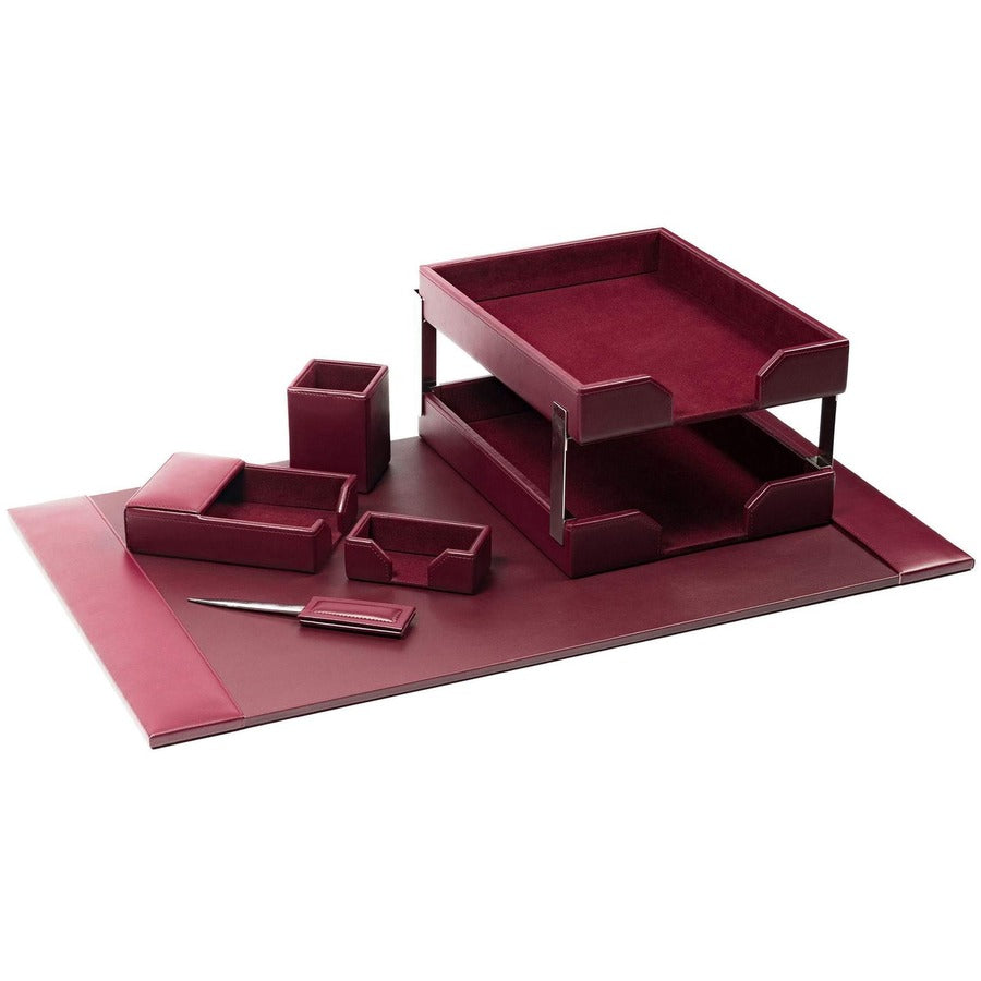 Dacasso Bonded Leather Desk Set - Leather, Velveteen - Burgundy - 1 Each