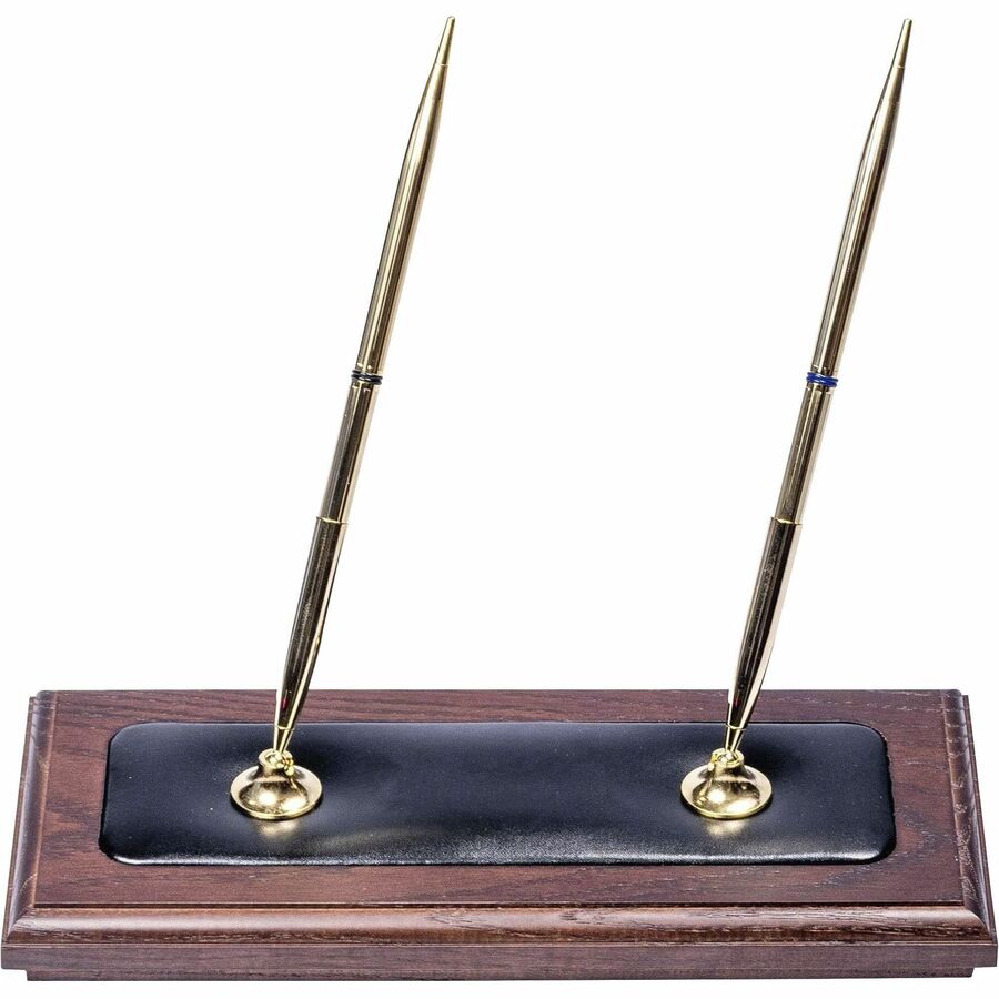Dacasso Walnut & Leather Pen Stand - Leather, Wood, Rubber - Black, Walnut - 1 Each