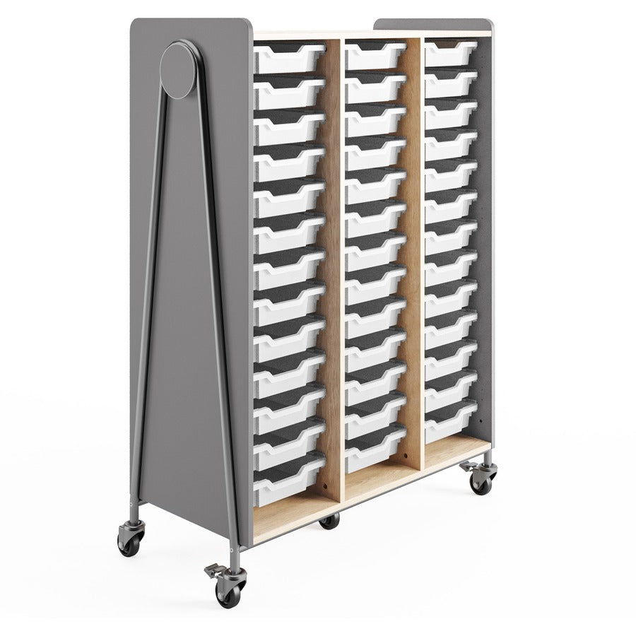 Safco Whiffle Typical Triple Rolling Storage Cart - 396 lb Load Capacity - 5 Casters - 3" Caster Size - Laminate, Particleboard, Polyvinyl Chloride (PVC), Metal, Thermofused Laminate (TFL) - 43.25" Width x 19.75" Depth x 60" Height - Steel Frame - Gray...