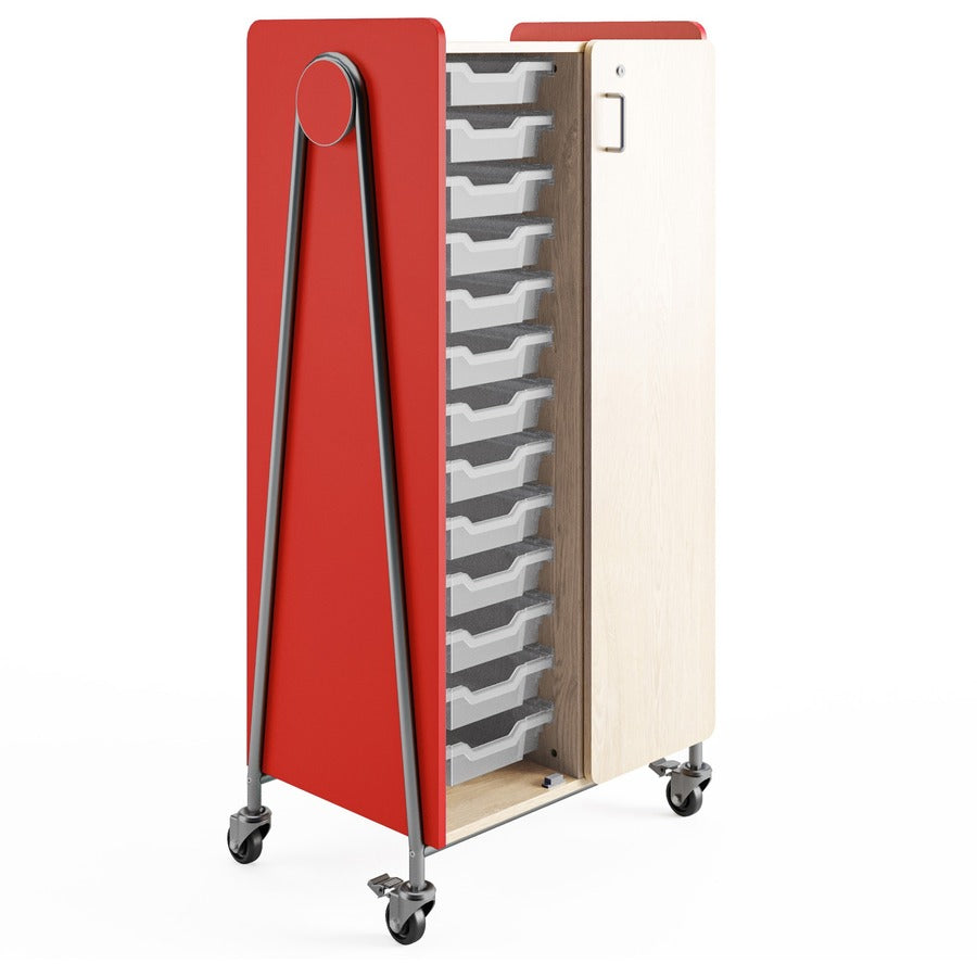 Safco Whiffle Typical Double Rolling Storage Cart - 153 lb Load Capacity - 4 Casters - 3" Caster Size - Laminate, Particleboard, Polyvinyl Chloride (PVC), Metal, Thermofused Laminate (TFL), Steel - 30" Width x 19.75" Depth x 60" Height - Red - 1 Carton