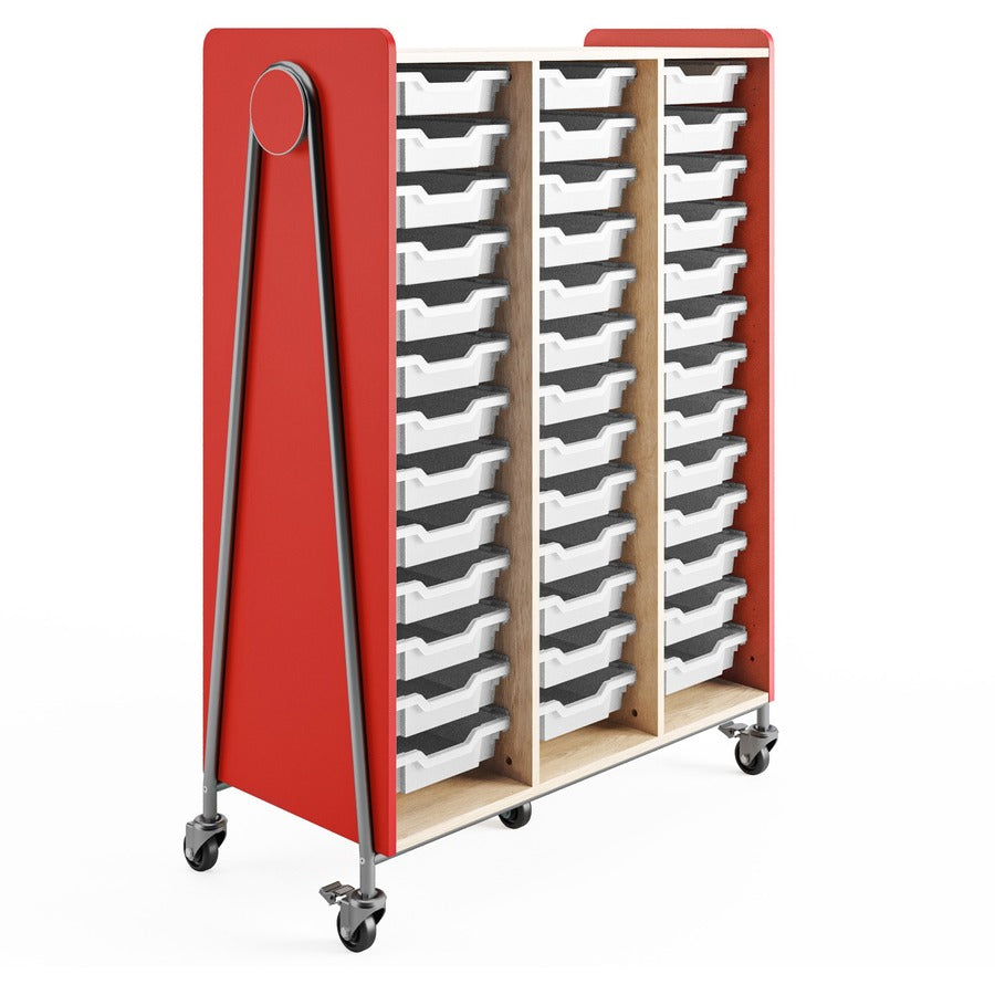 Safco Whiffle Typical Triple Rolling Storage Cart - 396 lb Load Capacity - 5 Casters - 3" Caster Size - Laminate, Particleboard, Polyvinyl Chloride (PVC), Metal, Thermofused Laminate (TFL) - 43.25" Width x 19.75" Depth x 60" Height - Steel Frame - Red...