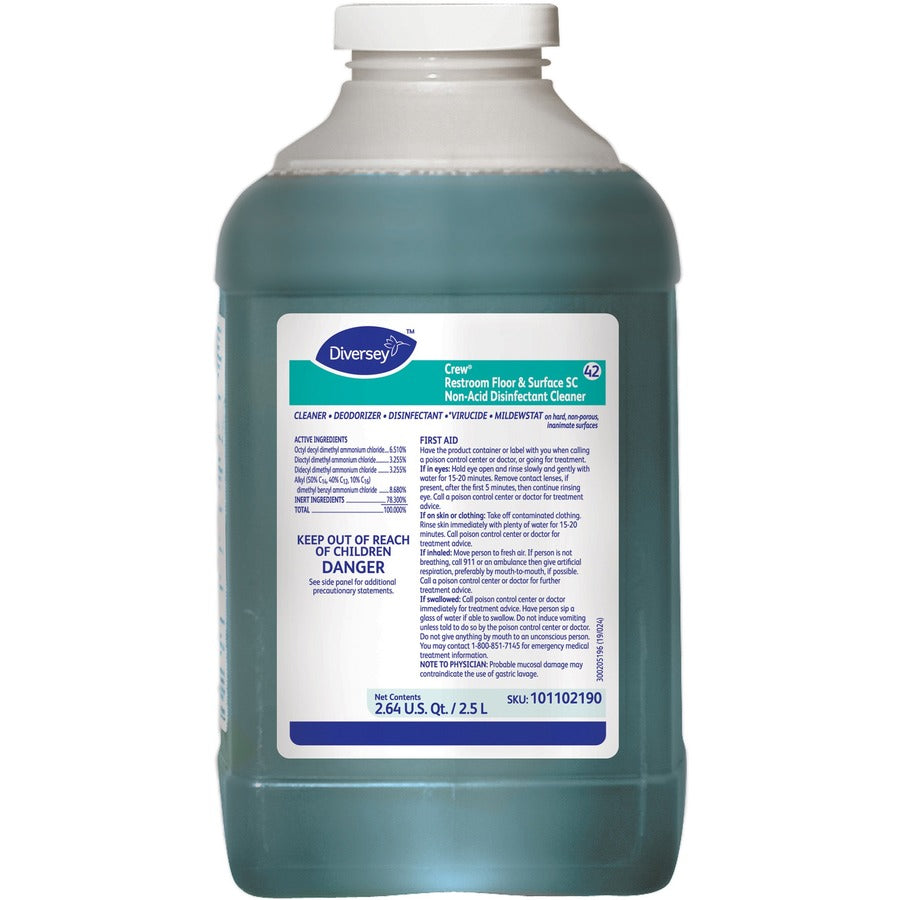 Diversey Crew Restroom Disinfectant Cleaner - 84.5 fl oz (2.6 quart) - Fresh Scent - Deodorize, No-mess, Rinse-free - Green Bottle - 2 / Carton