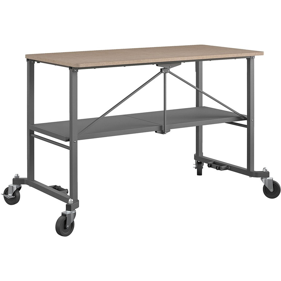 Cosco Smartfold Portable Work Desk Table - Rectangle Top - Four Leg Base - 4 Legs - 600 lb Capacity - 51.40" Table Top Width x 26.50" Table Top Depth - 34" Height - Assembly Required - Gray - Steel - Medium Density Fiberboard (MDF) Top Material - 1 Each
