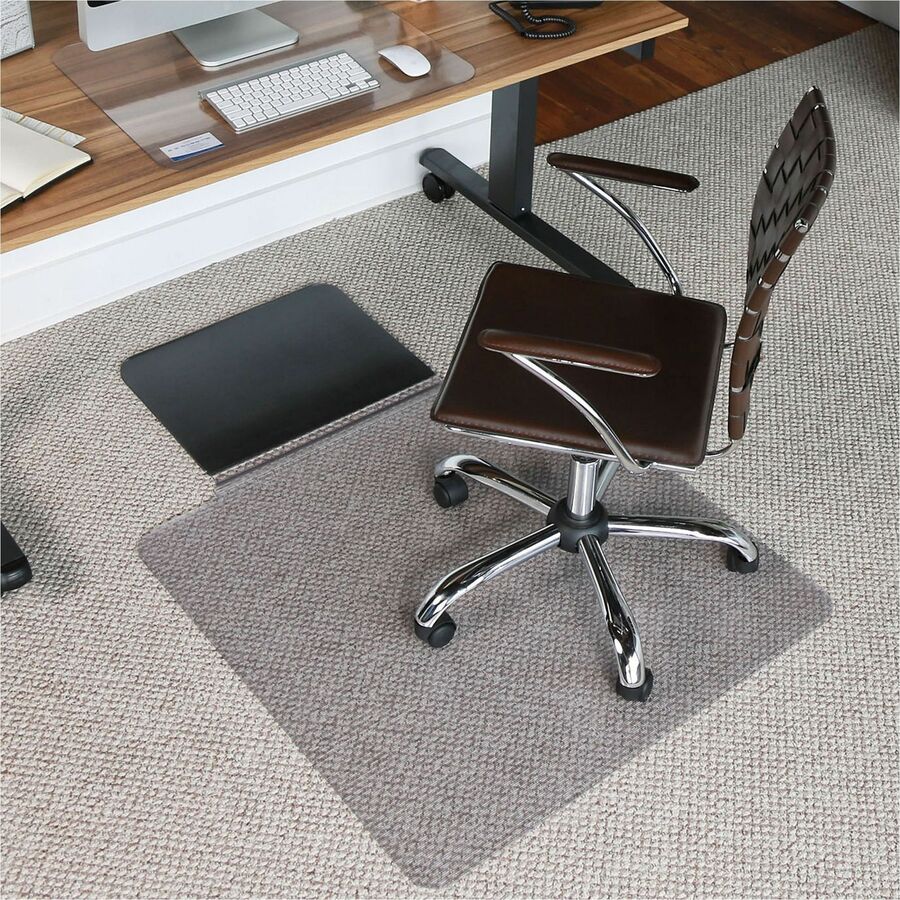 ES ROBBINS Sit or Stand Mat with Lip - Pile Carpet - 53" Length x 36" Width - Lip Size 18" Length x 20" Width - Rectangular - Vinyl, Foam - Clear - 1 Each