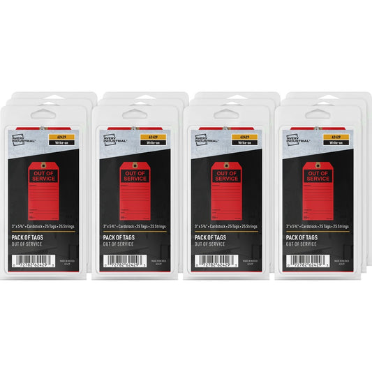 Avery, Preprinted OUT OF SERVICE Red Service Tags - 5.75" Length x 3" Width - Card Stock - Red - 1 Pack