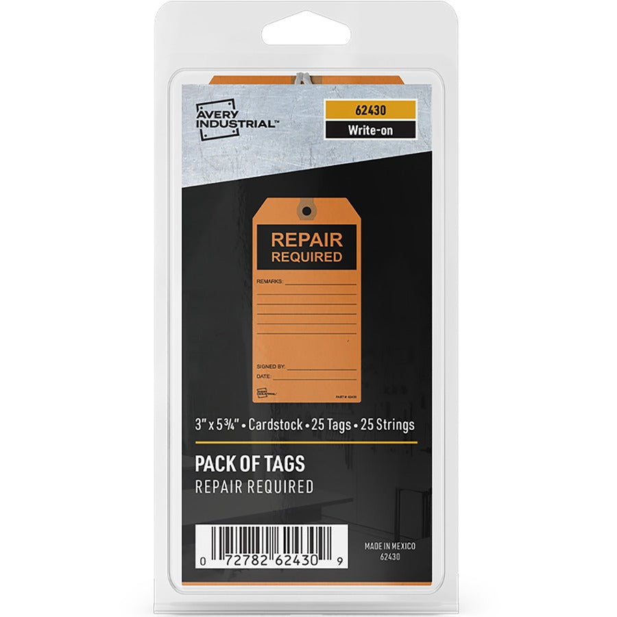 Avery&reg, Preprinted REPAIR REQUIRED Repair Tags - 5.75" Length x 3" Width - Card Stock - Orange - 1 Pack