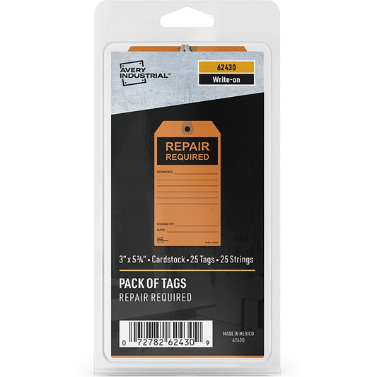 Avery, Preprinted REPAIR REQUIRED Repair Tags - 5.75" Length x 3" Width - Card Stock - Orange - 1 Pack