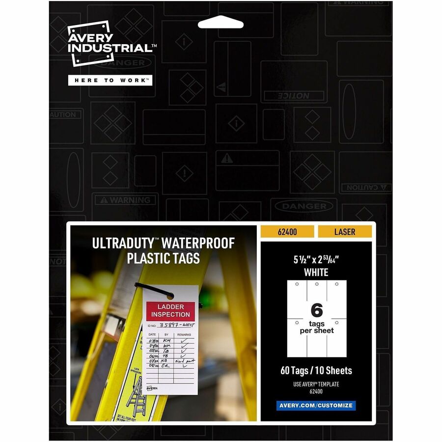 Avery&reg, UltraDuty Plastic Tags, 5.5" x 2.83" , White(62400) - 2.92" Length x 5.50" Width - Plastic, Polyester - Matte White - 1 Pack