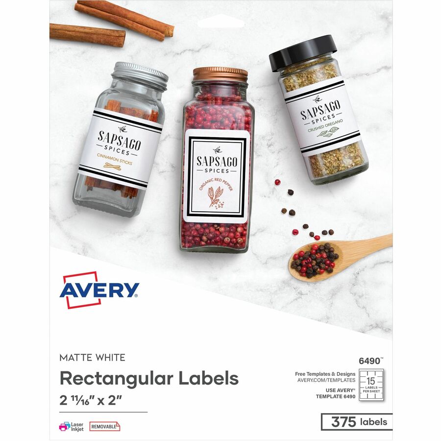 Avery&reg, Floppy Disk Label - - HeightRemovable Adhesive - Square - Laser, Inkjet - Matte - Matte White - Paper - 1875 Total Label(s) - 375/Pack - 5 / Carton