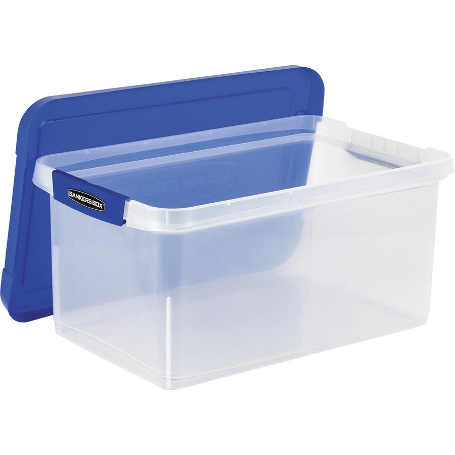 Bankers Box Heavy-Duty File Box - External Dimensions: 14.2" Width x 22.4" Depth x 10.6" Height - Media Size Supported: Letter 8.50" x 11" - Lid Lock Closure - Heavy Duty - Stackable - Plastic, Polypropylene - Clear, Blue - For File, Document, Storage...