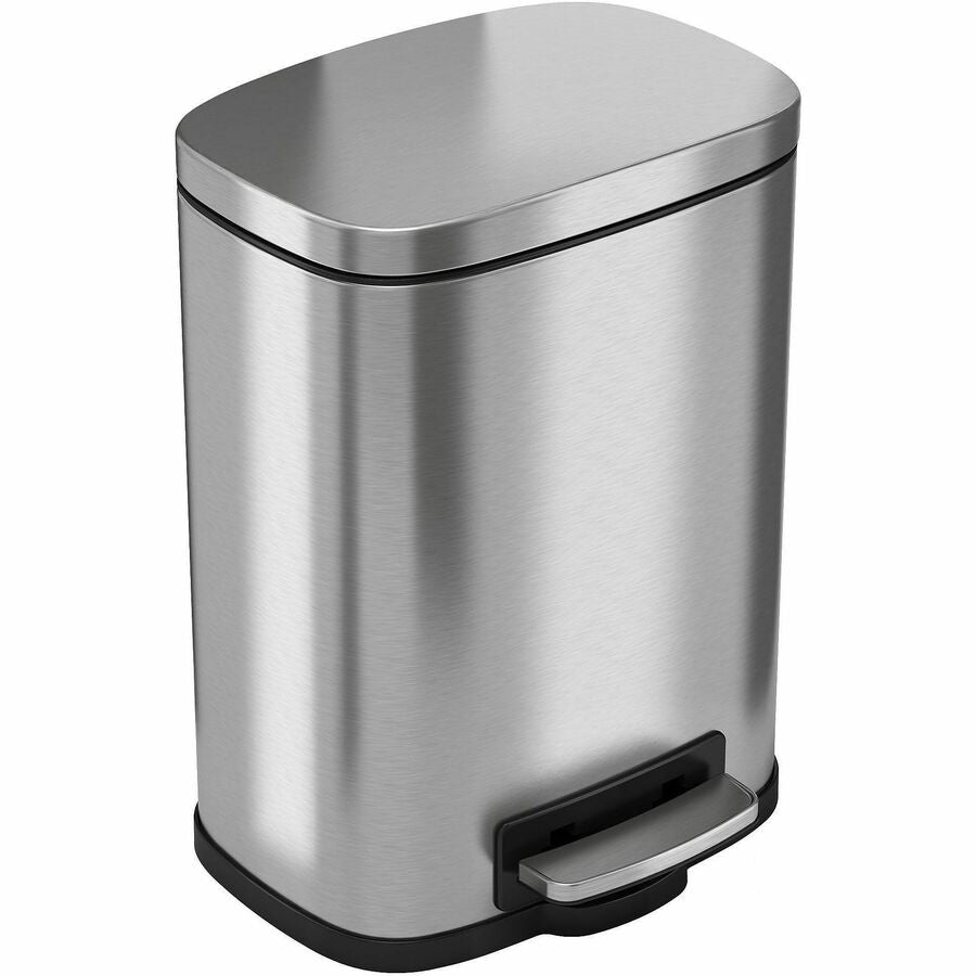 HLS Commercial Stainless Steel Soft Step Trash Can - 1.50 gal Capacity - Fire Resistant - Smooth, Pedal Control, Fingerprint Resistant, Smudge Resistant, Lid Locked, Rubber Feet, Handle, Non-skid, Removable Inner Bin - 11.5" Height x 8.3" Width - Stain...