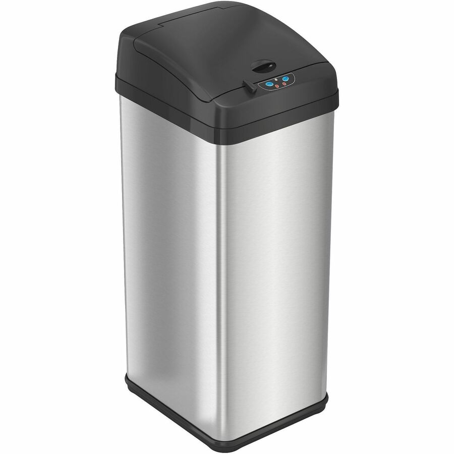 HLS Commercial 13-Gallon Sensor Trash Can - Hinged Lid - 13 gal Capacity - Rectangular - Touchless - Vented, Mobility, Handle, Easy to Clean, Fingerprint Resistant, Sensor, Smudge Resistant, Bacteria Resistant - 28.3" Height x 10.8" Width - Stainless S...
