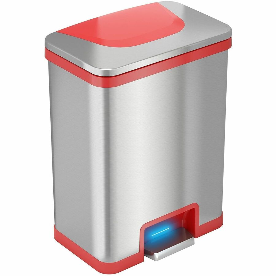 HLS Commercial 13-Gallon Pedal-Sensor Trash Can - Deodorizer - 13 gal Capacity - Rectangular - Touchless - Sensor, Smudge Resistant, Foot Pedal, Handle - 22.8" Height x 16.5" Width - Stainless Steel - Gray, Red - 1 Each