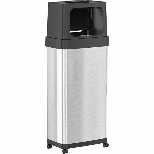 HLS Commercial Dual Push Door Odor Control Trash Can - Push Door Opening - 24 gal Capacity - Rectangular - Rolling - Wheels, Fingerprint Proof, Smudge Resistant, Mobility - 42.2" Height x 11" Width x 17" Depth - Stainless Steel - Silver - 1 Each
