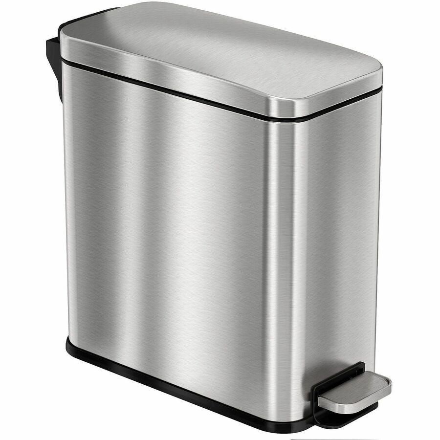 HLS Commercial Soft Step 3-Gallon Trash Can - 3 gal Capacity - Smooth, Pedal Control, Fingerprint Proof, Smudge Resistant, Lid Locked, Handle, Durable, Easy to Clean, Compact, Removable Inner Bin - 13.8" Height x 6.5" Width - Stainless Steel, Plastic...