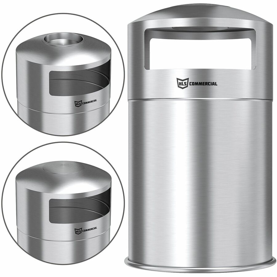 HLS Commercial 50-Gallon Dual Side-Entry Trash Can - 50 gal Capacity - Round - Durable, Compact, Smudge Resistant, Ash Pan, Water Resistant, Rust Resistant - 40.2" Height x 21.7" Width x 21.7" Depth - Stainless Steel - Silver - 1 Each