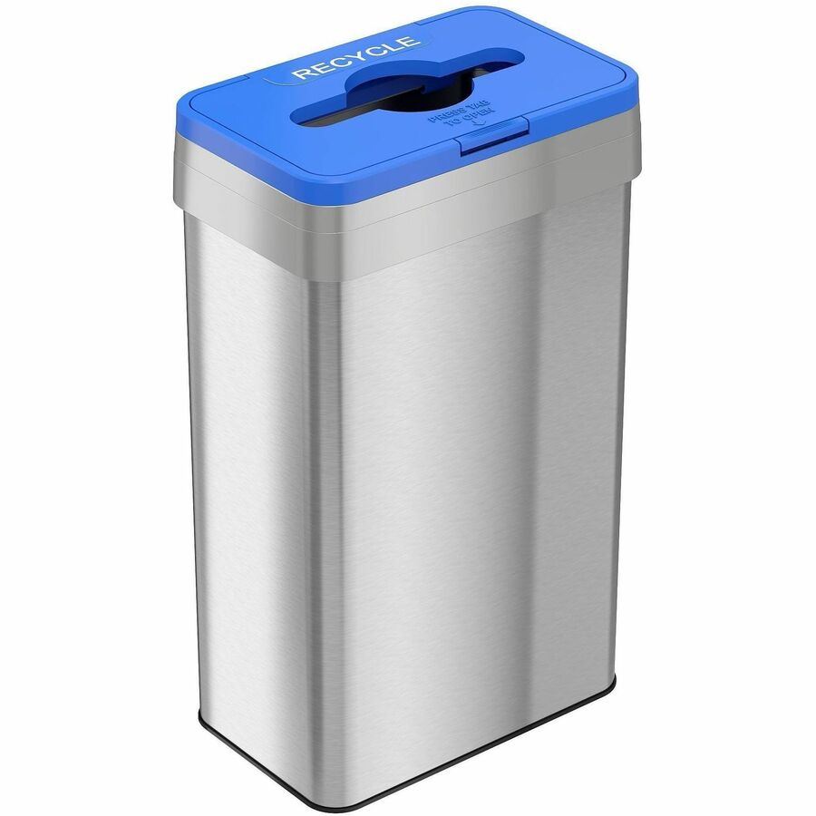 HLS Commercial Rectangular Open Top Recycle Bin/Lid - Push Button Opening - 21 gal Capacity - Rectangular - Smudge Resistant, Fingerprint Proof, Easy to Clean, Recyclable - 34" Height x 10.3" Width x 16" Depth - Stainless Steel - Silver - 1 Each